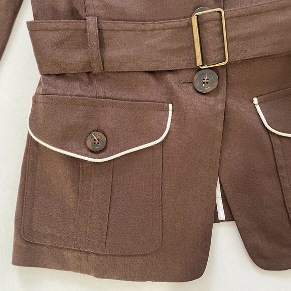 Bebe Vintage Linen Pant Suit | Dark Rum/Brown w/White Trim & Belt | EUC - Picture 4 of 16